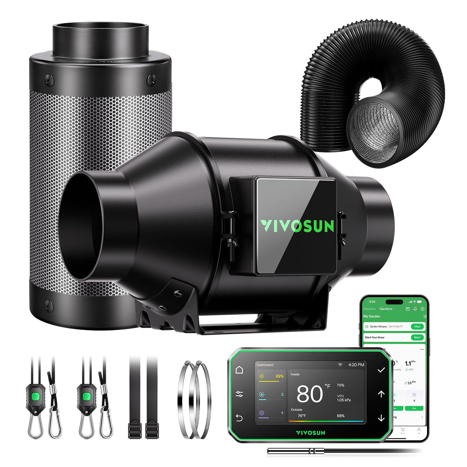 VIVOSUN front packaging showing full G4 kit and easy setup benefit