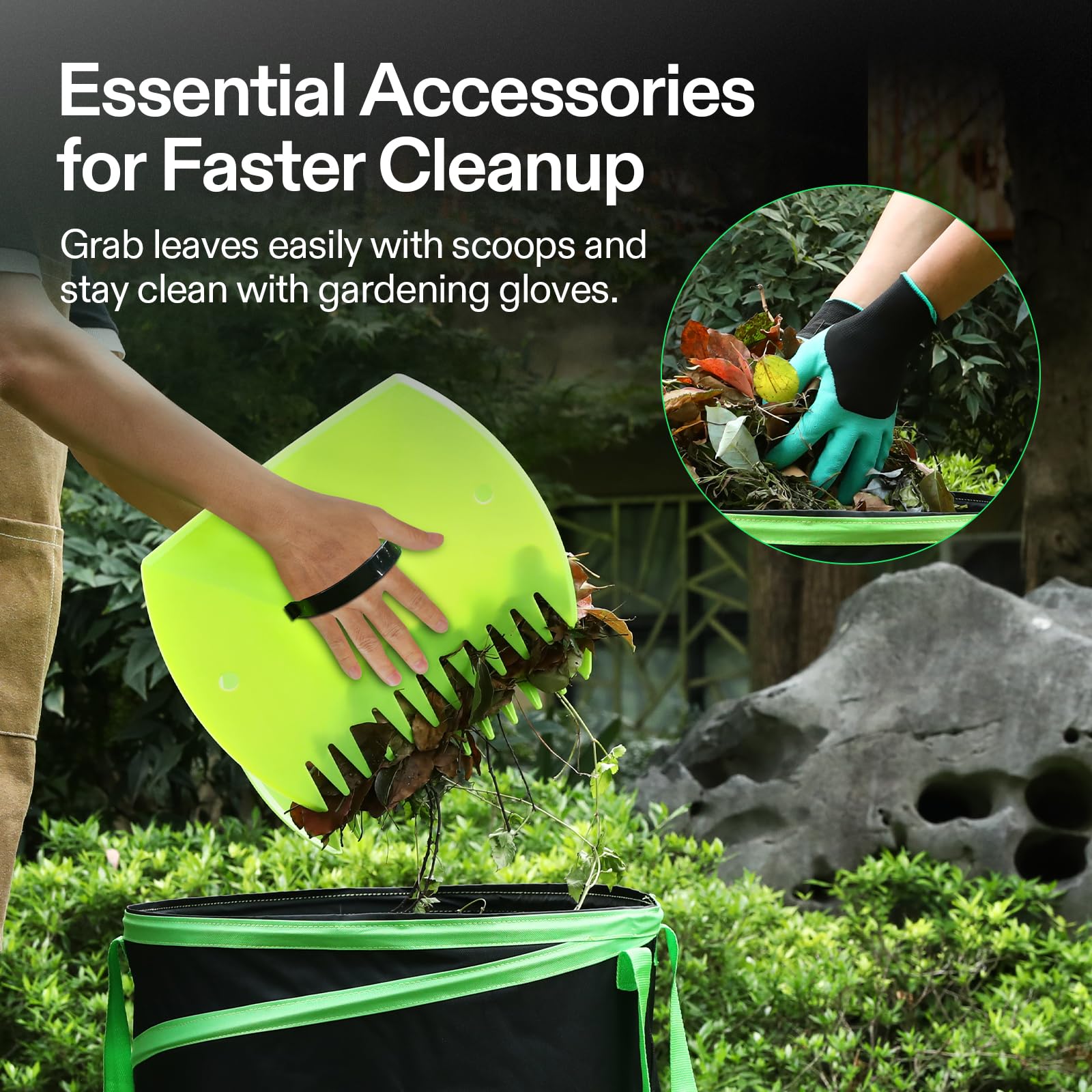 VIVOSUN gloves and leaf scoops laid out for safe efficient collection