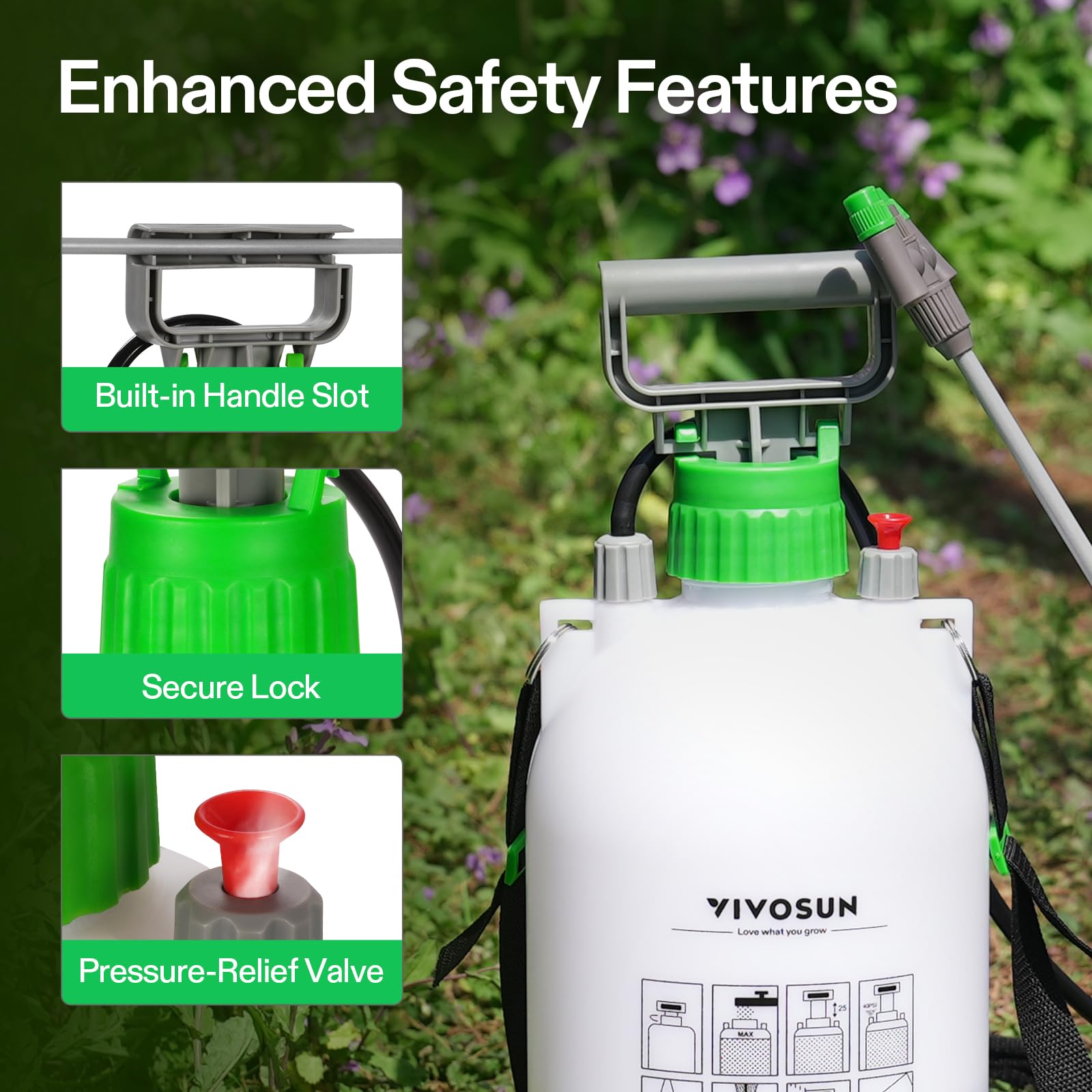 VIVOSUN ergonomic handle with locking trigger for reduced hand fatigue