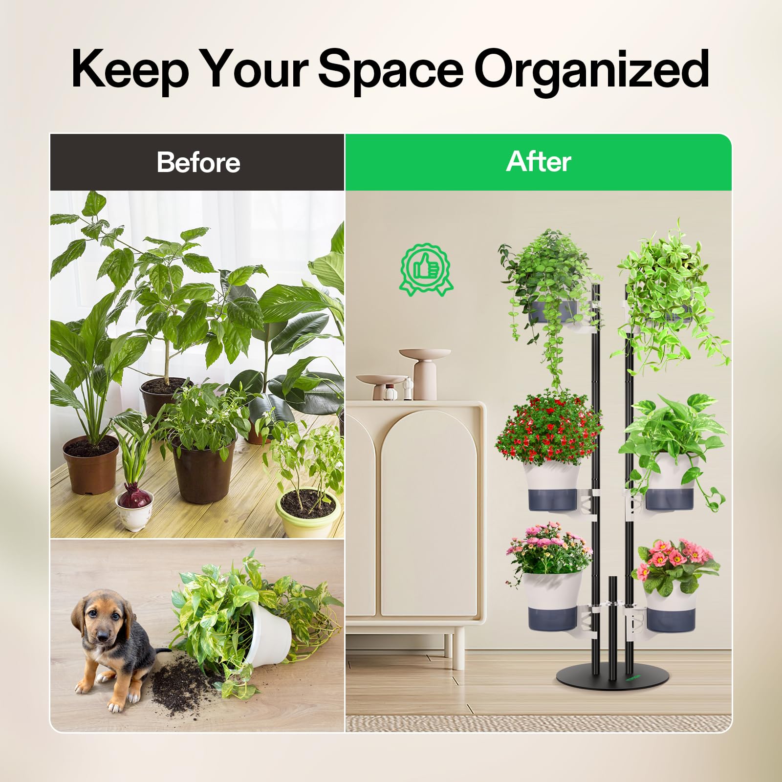 VIVOSUN plant stand next to a common houseplant showing height scale and sizing clarity