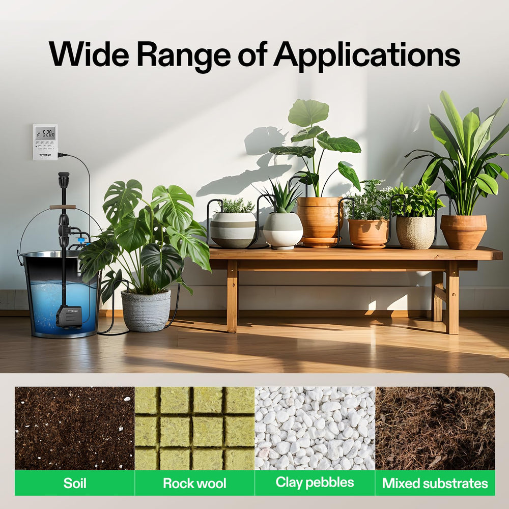 VIVOSUN installed in a grow tent watering multiple pots for consistent growth benefit