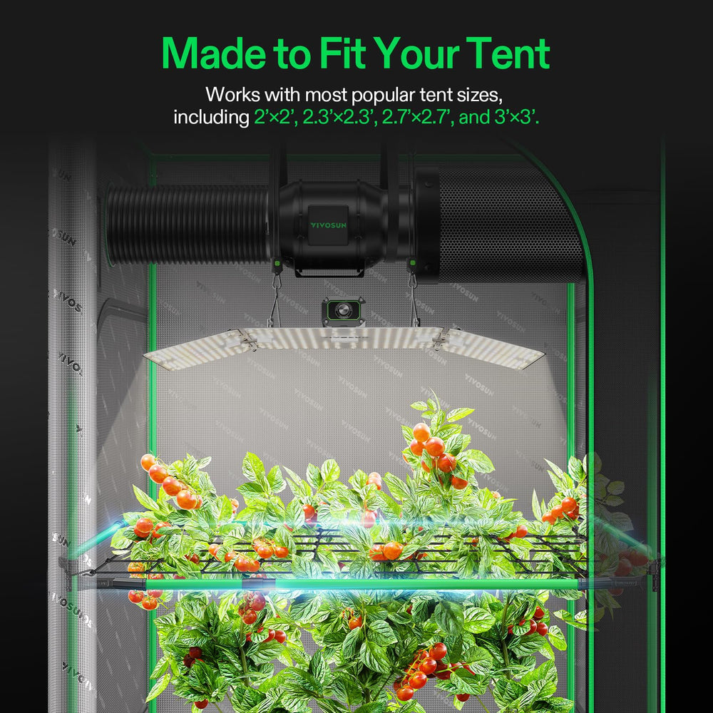 VIVOSUN kit installed inside a 3x3 tent securing high-CFM ventilation safely