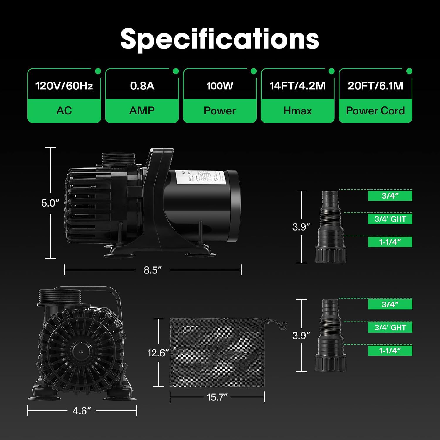 VIVOSUN pump label closeup showing specifications and safe operation details