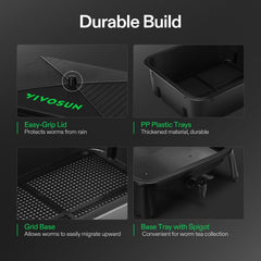 VIVOSUN open stacked trays showing separation of active and finished compost for convenience