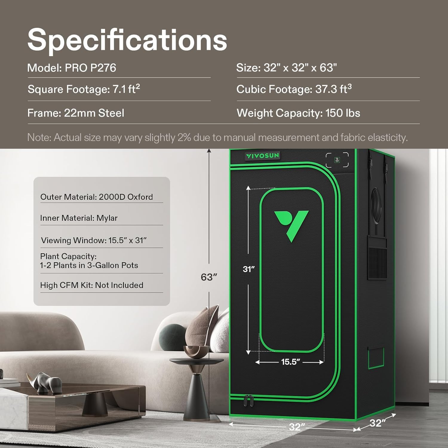 VIVOSUN lifestyle grow setup with lights and plants demonstrating compact efficient use benefit
