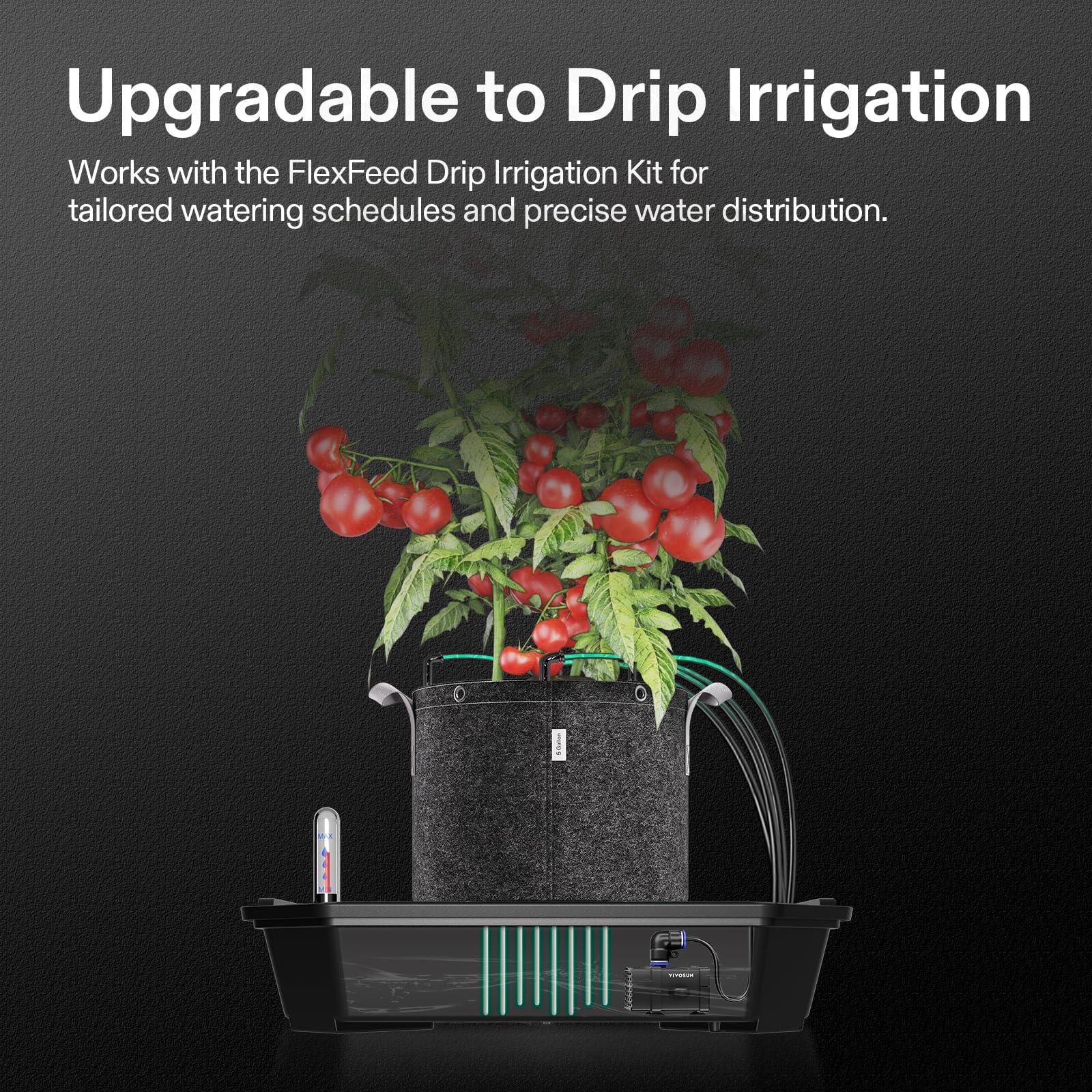 VIVOSUN lifestyle grow tent setup showing tidy irrigation integration and low maintenance benefit