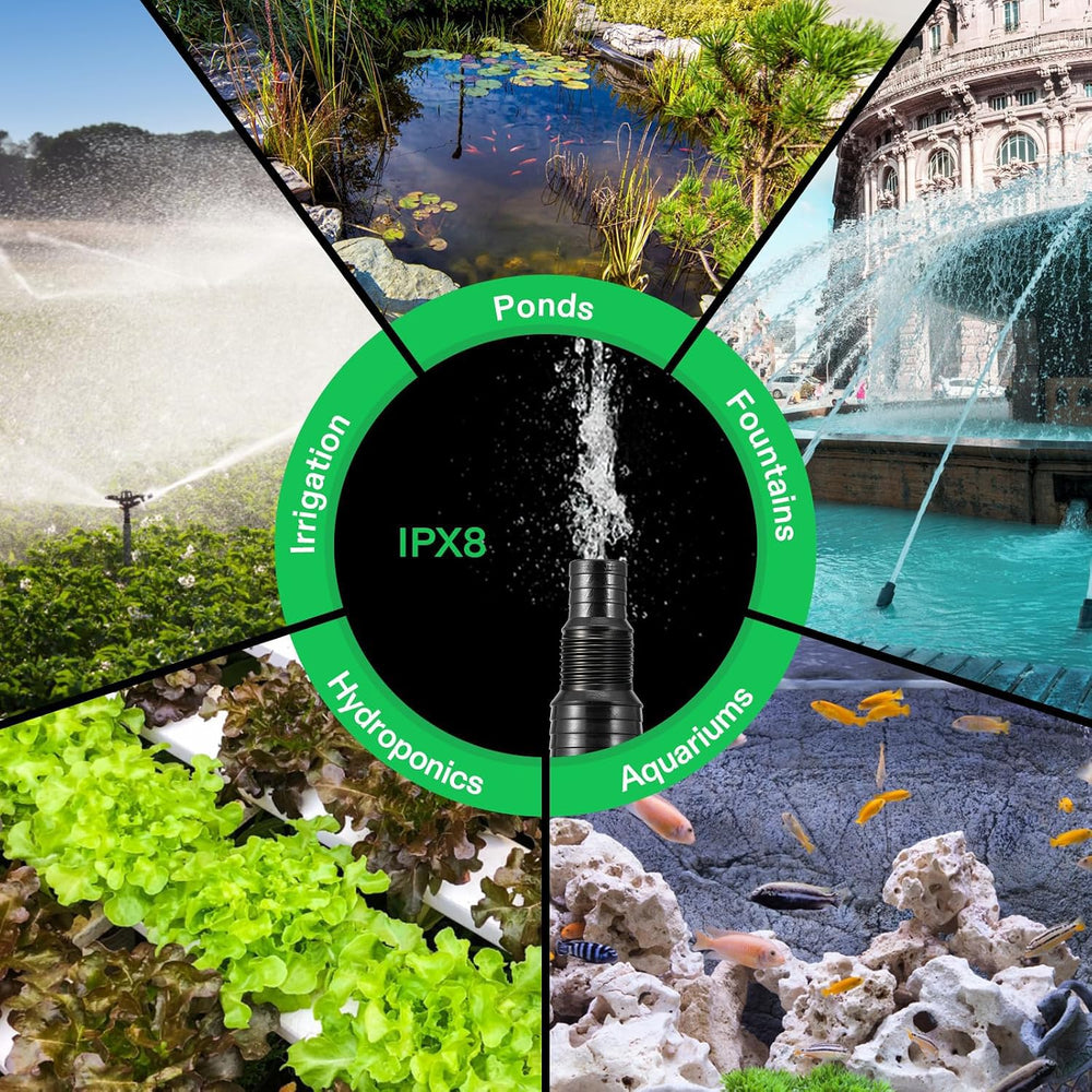 VIVOSUN pump powering backyard waterfall illustrating serene water feature benefit