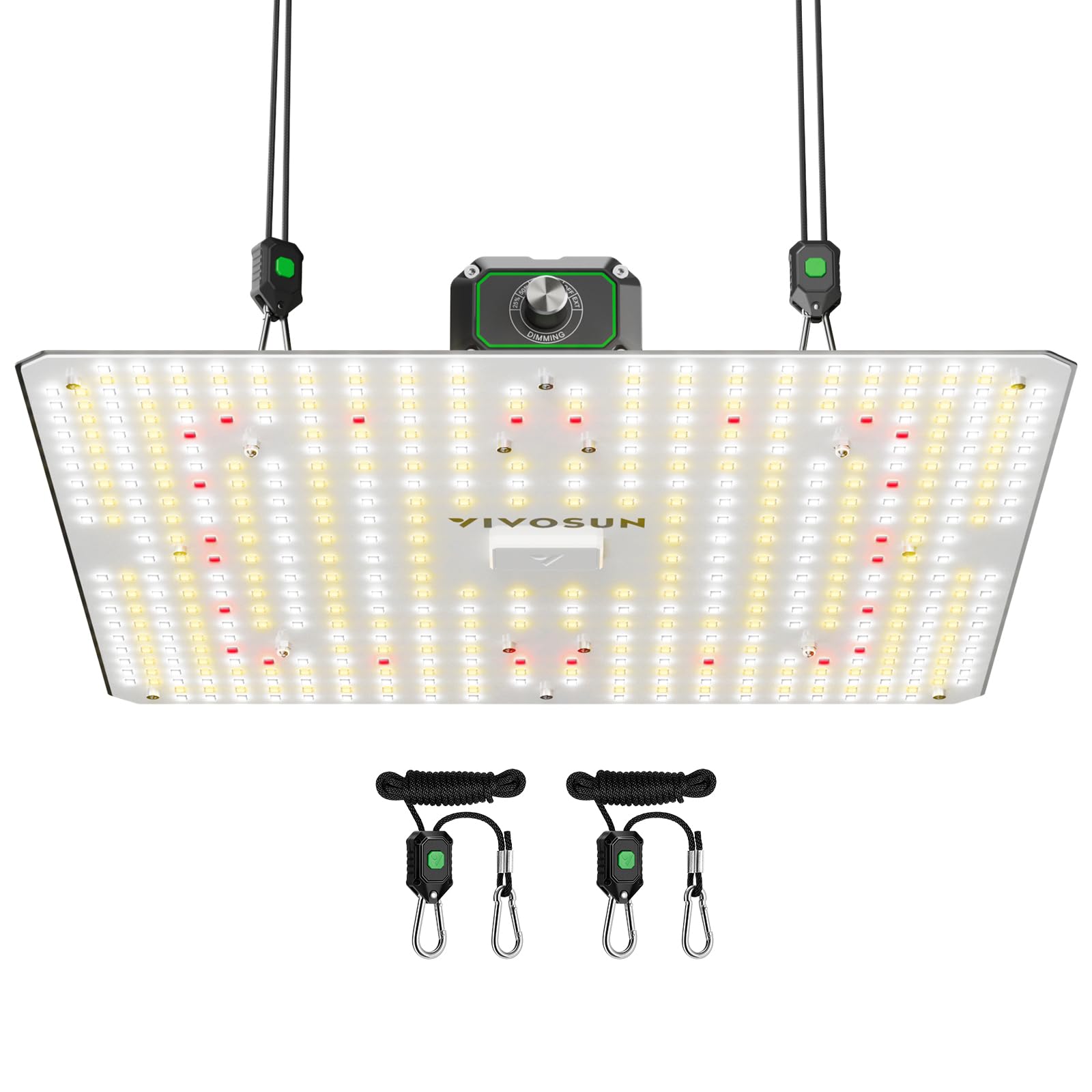 VIVOSUN front view of LumaLight 150W showing full-panel output and compact design benefit