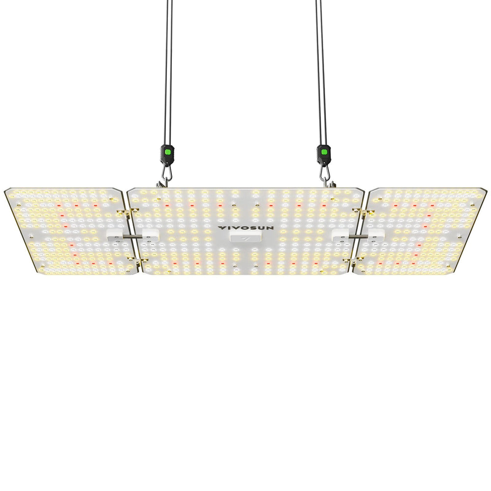 VIVOSUN LumaLight 200W front view showing slim profile and hanging points for even canopy coverage
