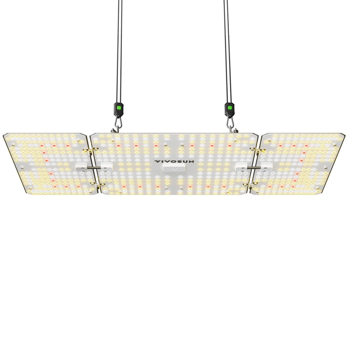 VIVOSUN LumaLight 200W front view showing slim profile and hanging points for even canopy coverage