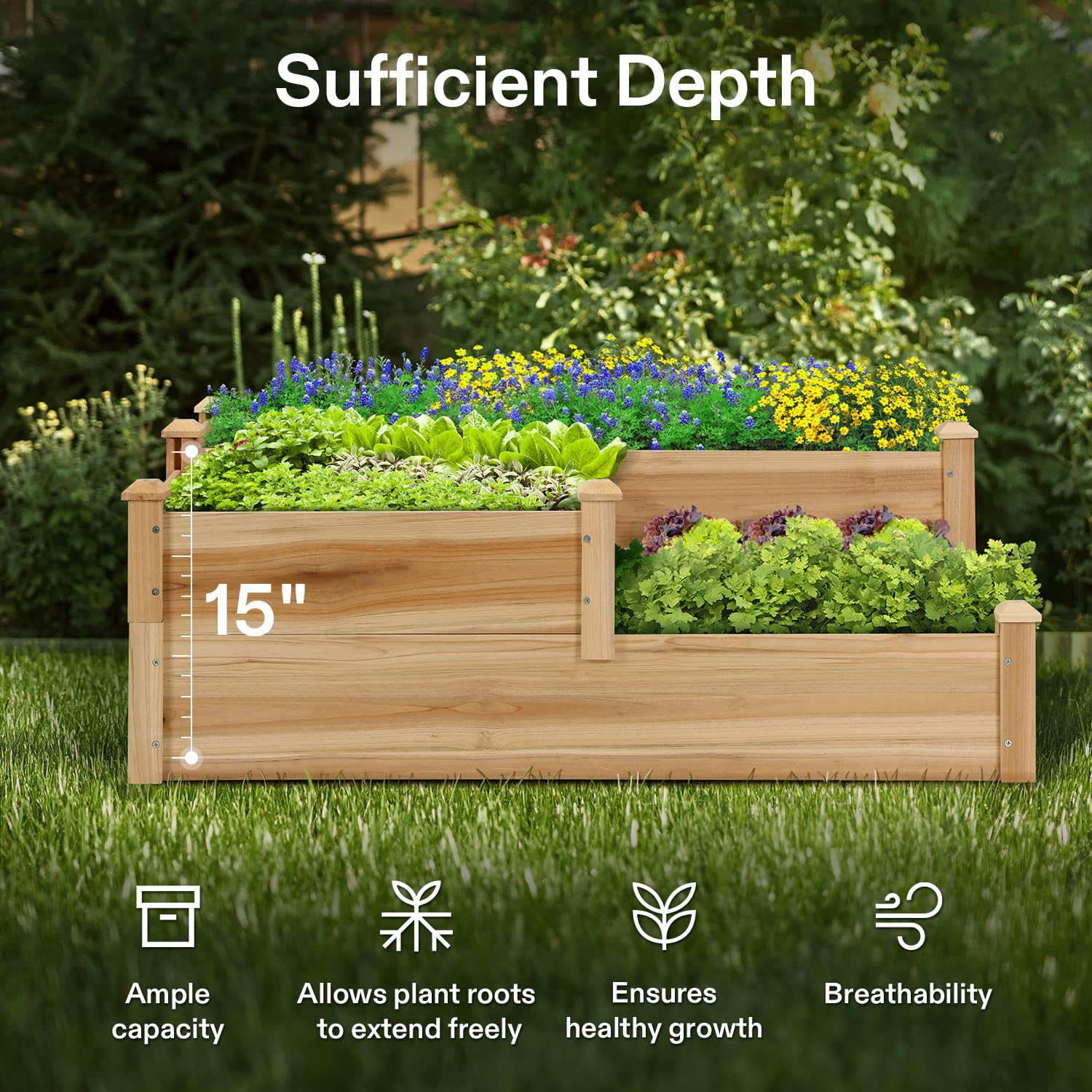 VIVOSUN planter on patio with styled plants showing attractive outdoor display and easy access