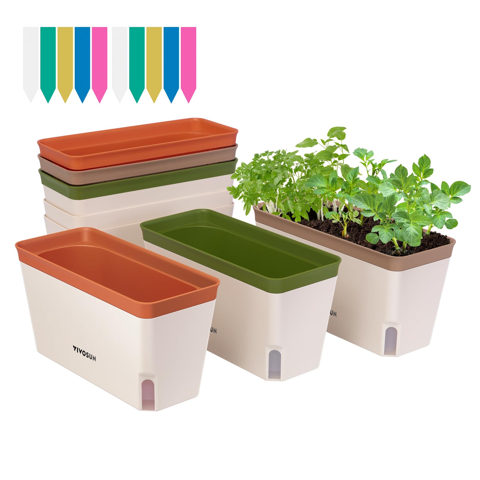 VIVOSUN front view of six-pack planters showing tidy herb display and easy styling benefit