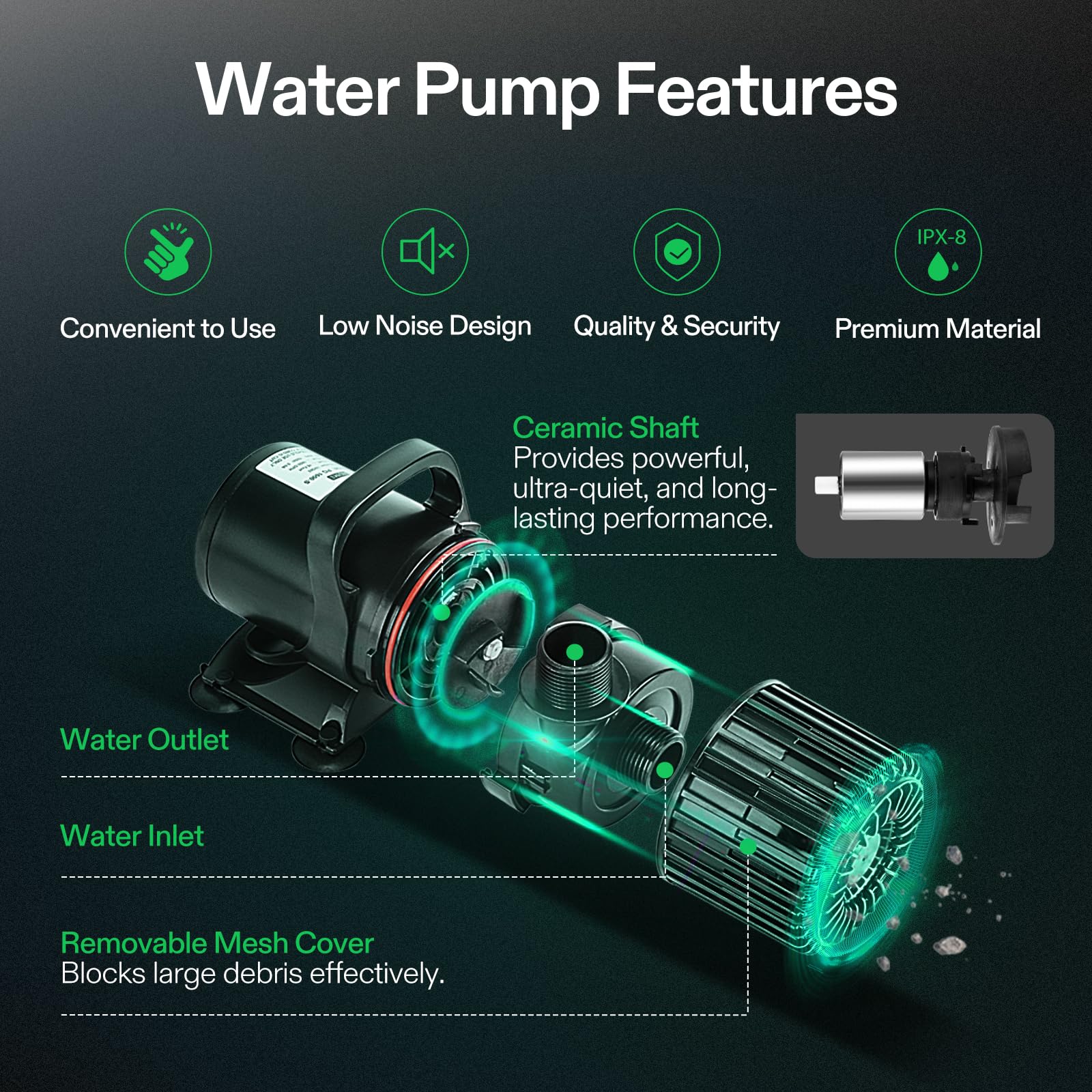VIVOSUN pump detachable filter closeup for easy maintenance benefit