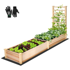 VIVOSUN front view of raised garden bed showing full wooden planter and trellis for vertical growth