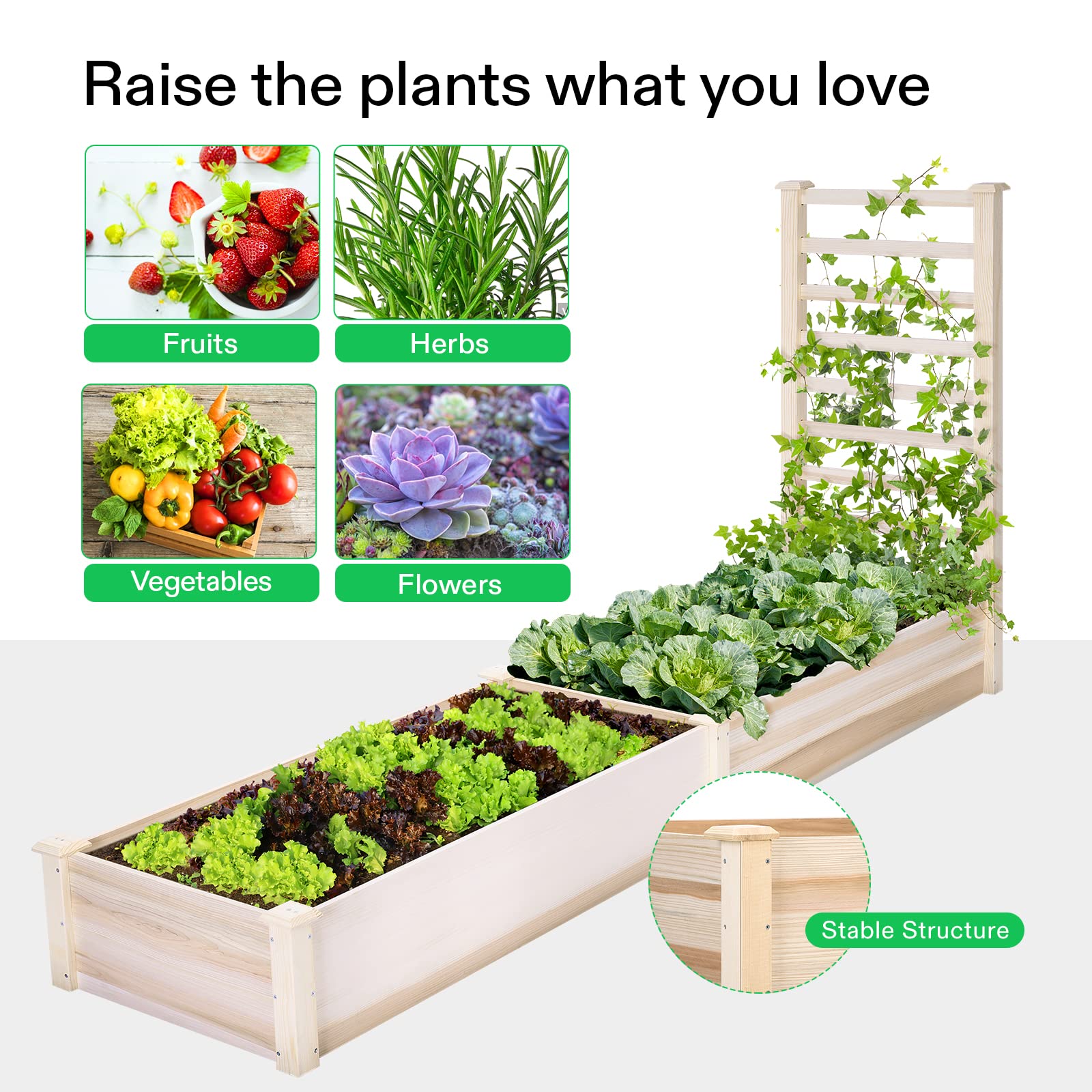 VIVOSUN close-up of planting boxes illustrating organized zones for different crops