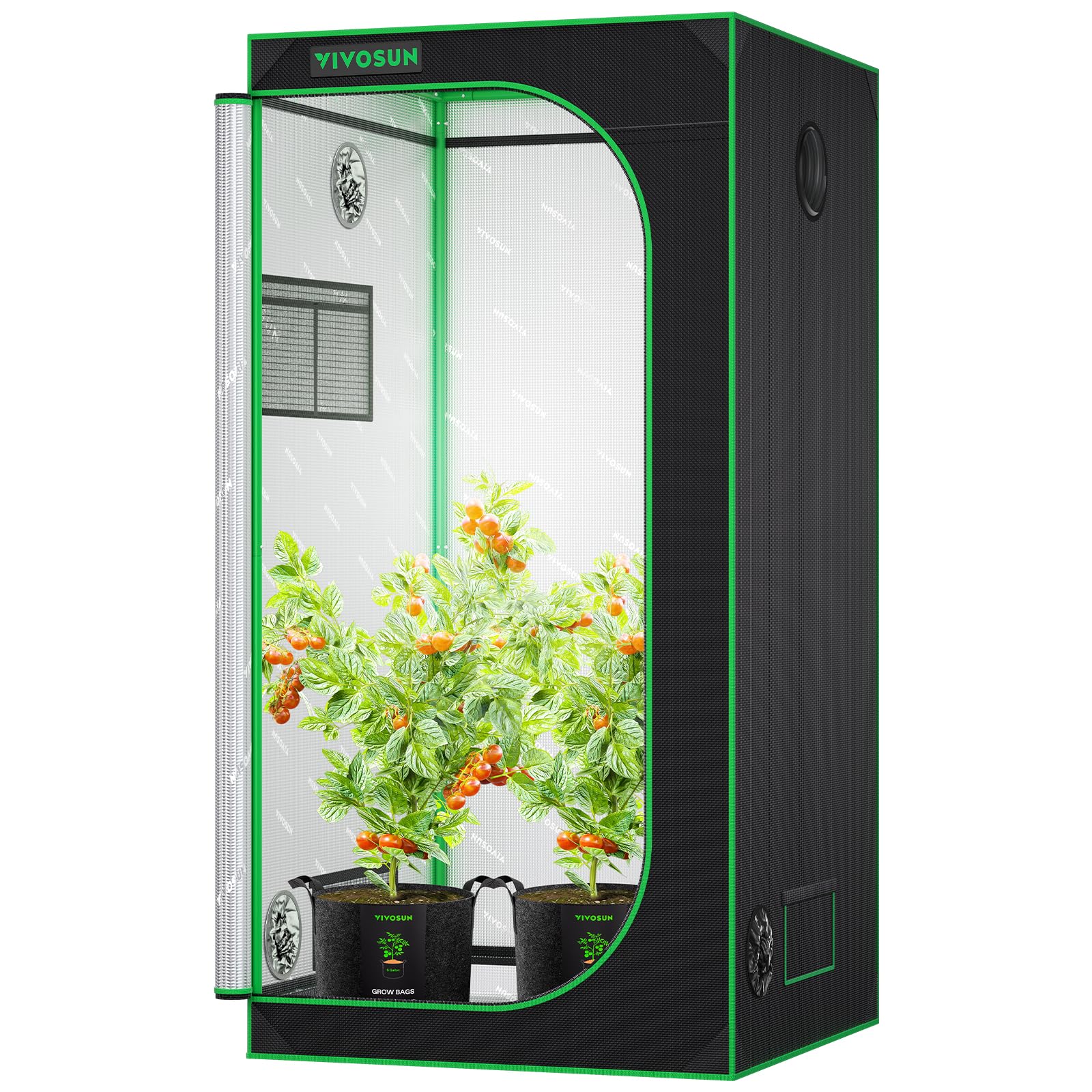 VIVOSUN front view of 3x3 grow tent showing sealed door and lightproof benefit