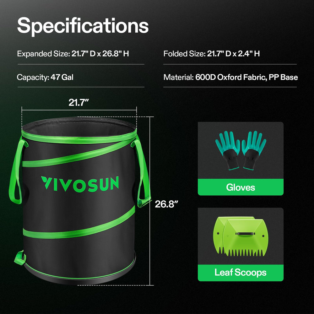 VIVOSUN beside a standard trash can showing true 47-gallon capacity