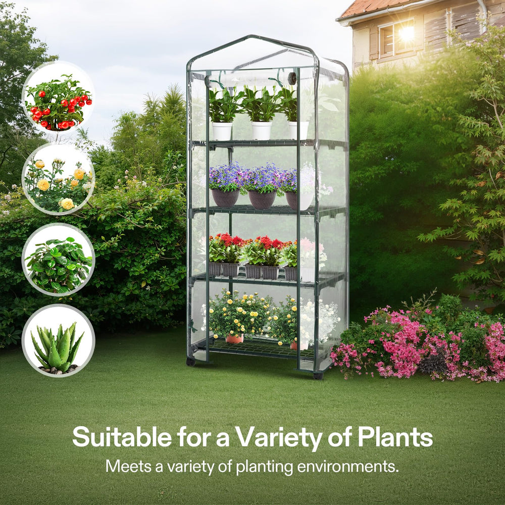 VIVOSUN greenhouse next to plants showing size and capacity for multiple trays