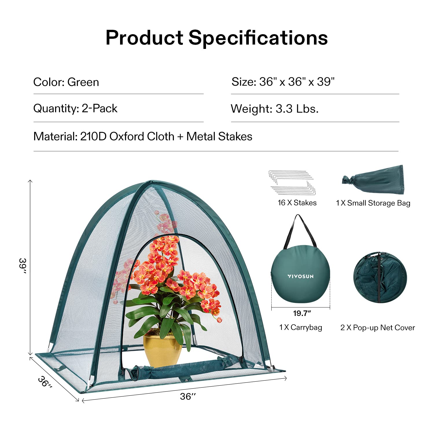 VIVOSUN cover secured to ground with spikes for stable wind protection