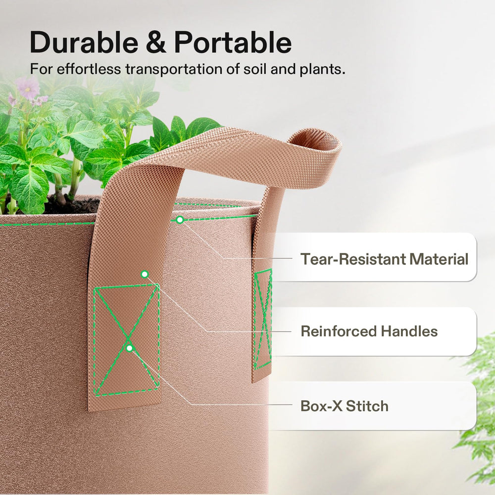 VIVOSUN bag beside a standard bucket to show 30 gallon scale and capacity