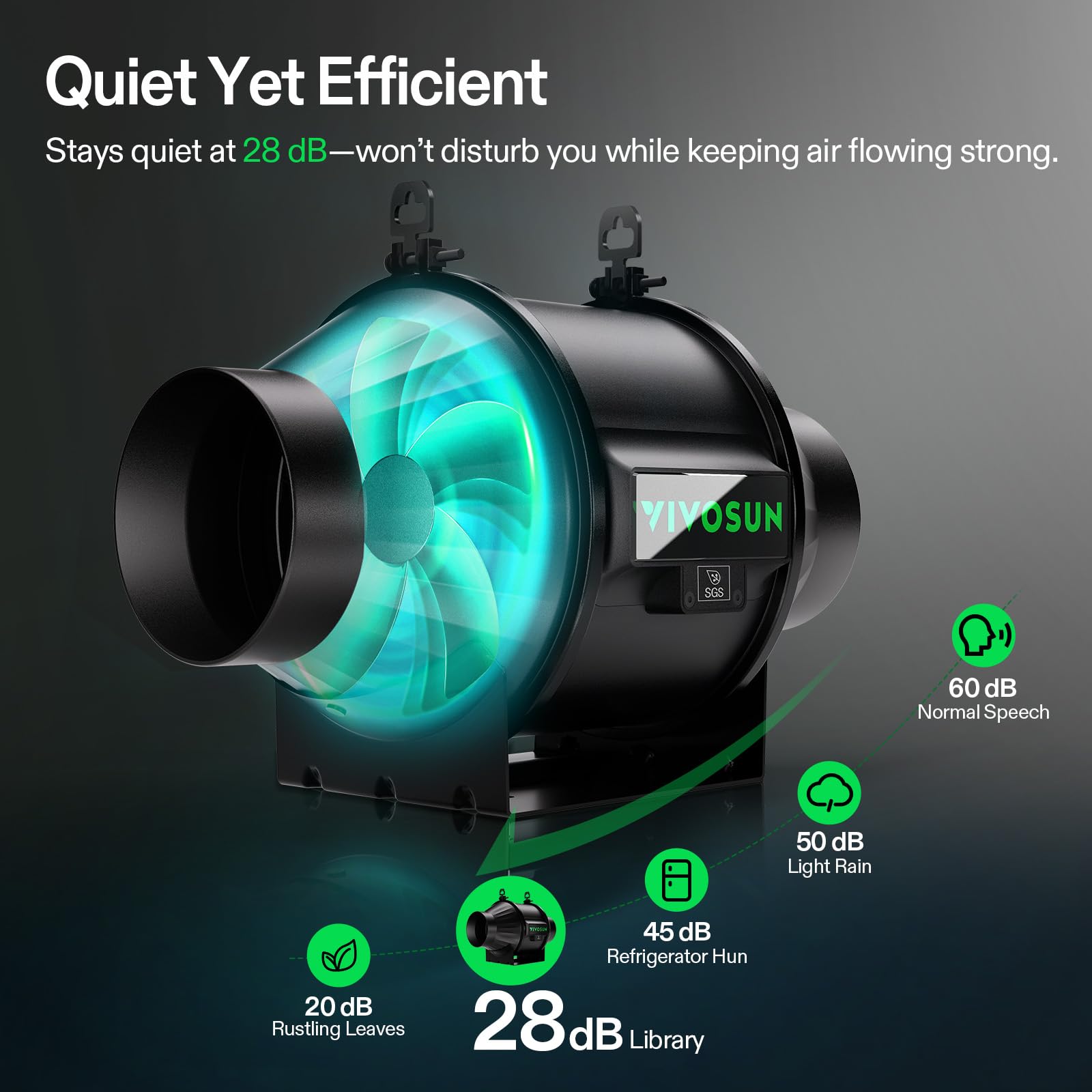 VIVOSUN carbon filter side view highlighting thick charcoal bed for odor reduction