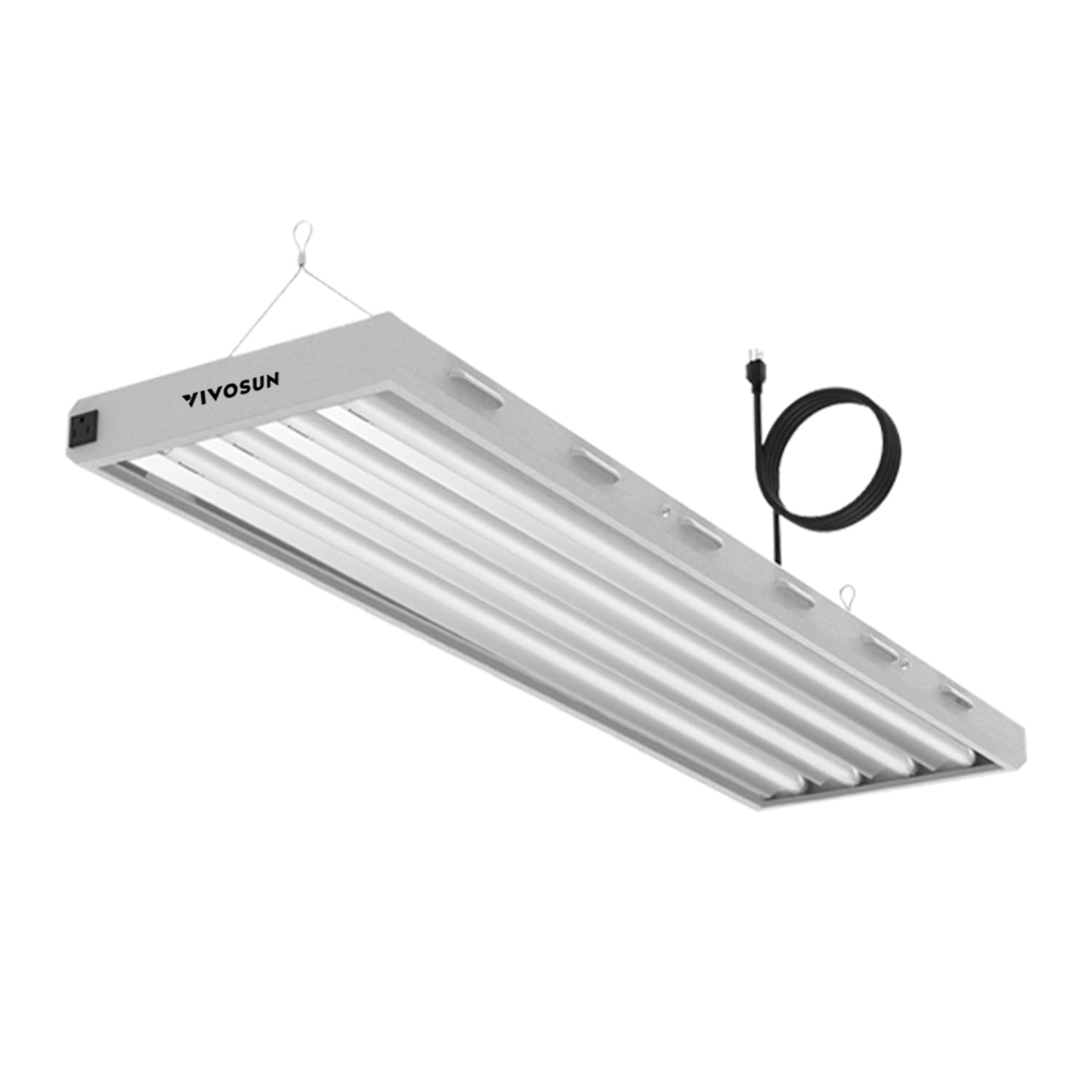 VIVOSUN front view of T5 fixture showing full 4-tube coverage and bright light