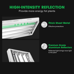 VIVOSUN close-up of HO fluorescent tube glass and reflector for efficient delivery