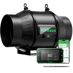 VIVOSUN T6 front view showing compact inline fan and controller, clean airflow benefit