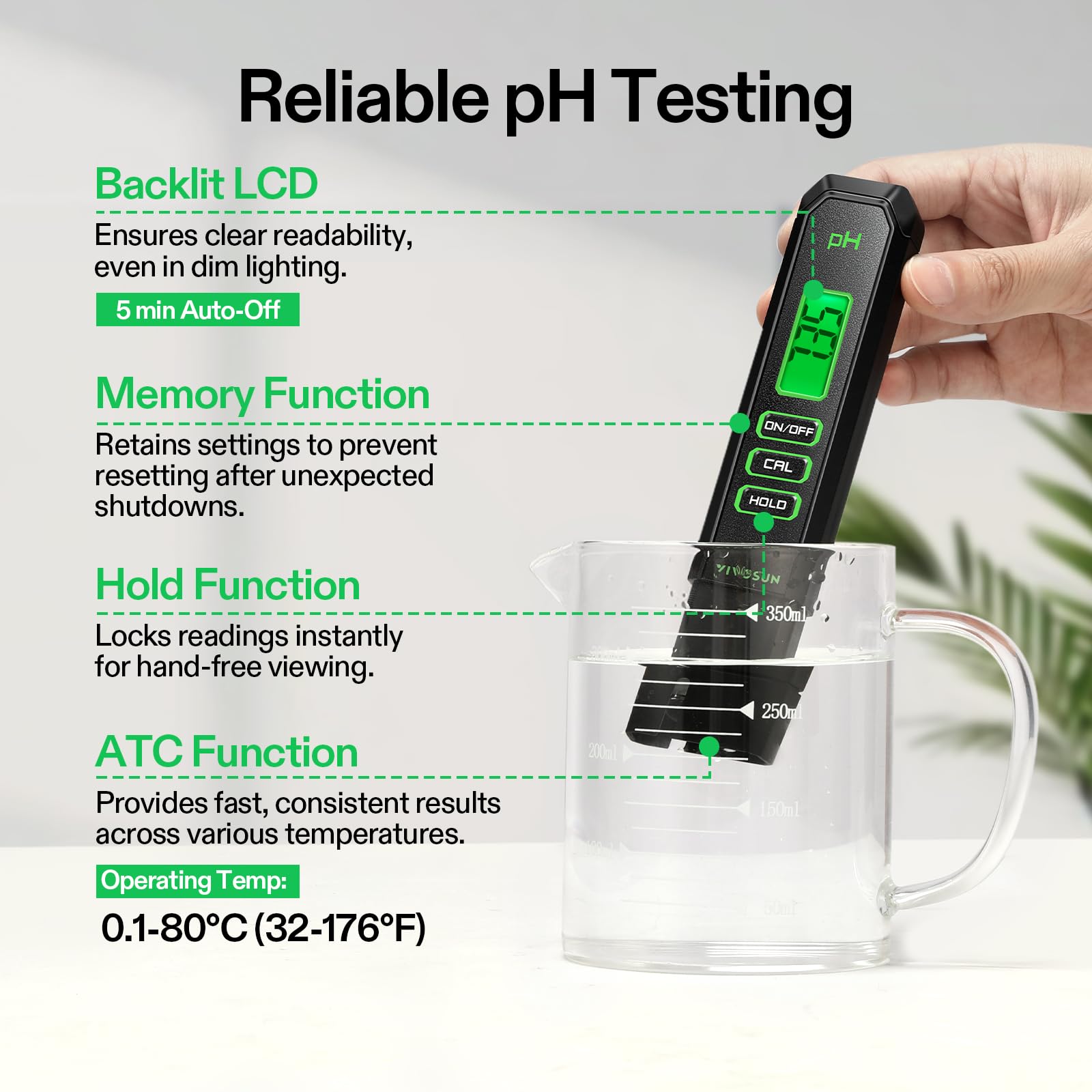 VIVOSUN TDS EC temperature meter display with backlight for easy readings