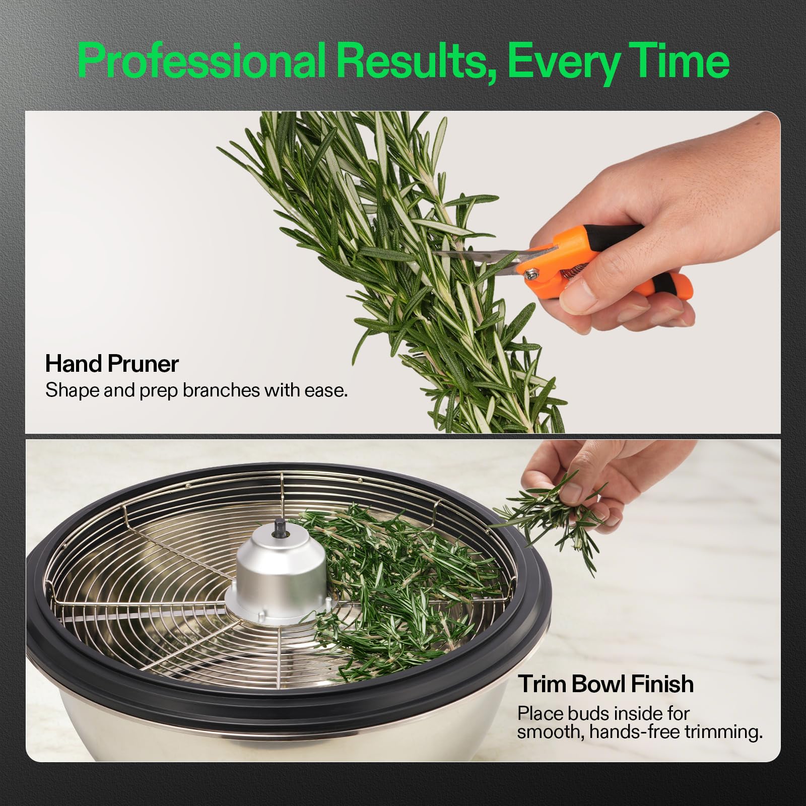 VIVOSUN trimmer in use with hands showing controlled, clean trimming