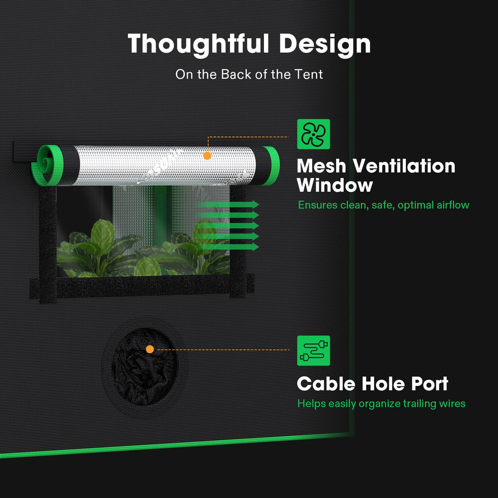 VIVOSUN zippered access door rolled open for easy plant care and observation