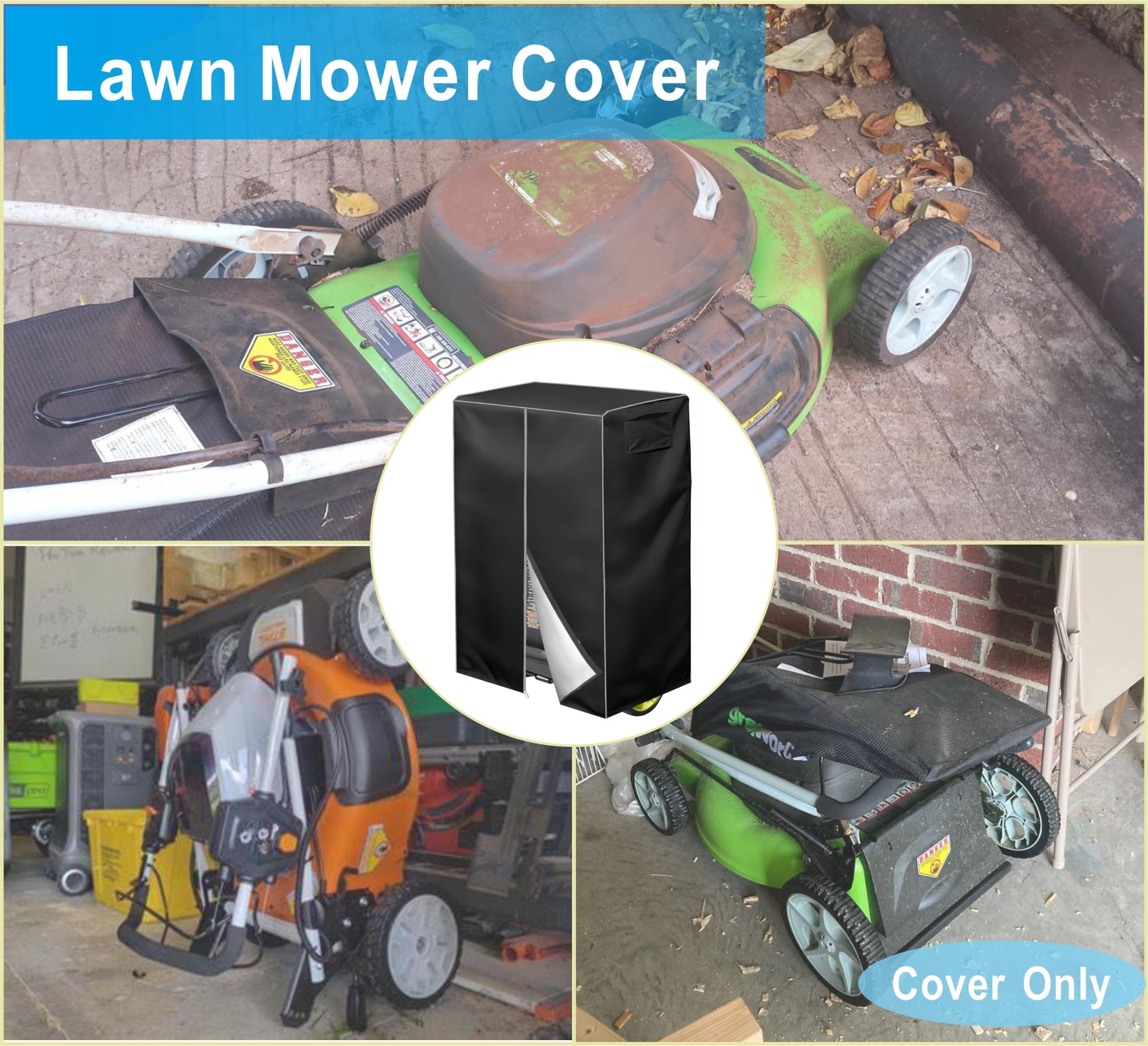 VIYOYOUNG cover fitted on folded electric mower for compact storage benefit