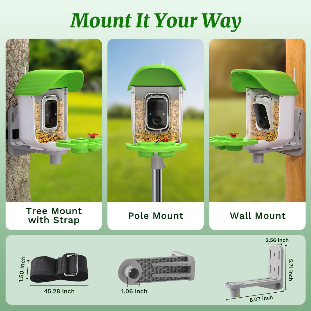 VIZIUUY feeder on tree mount demonstrating versatile installation options