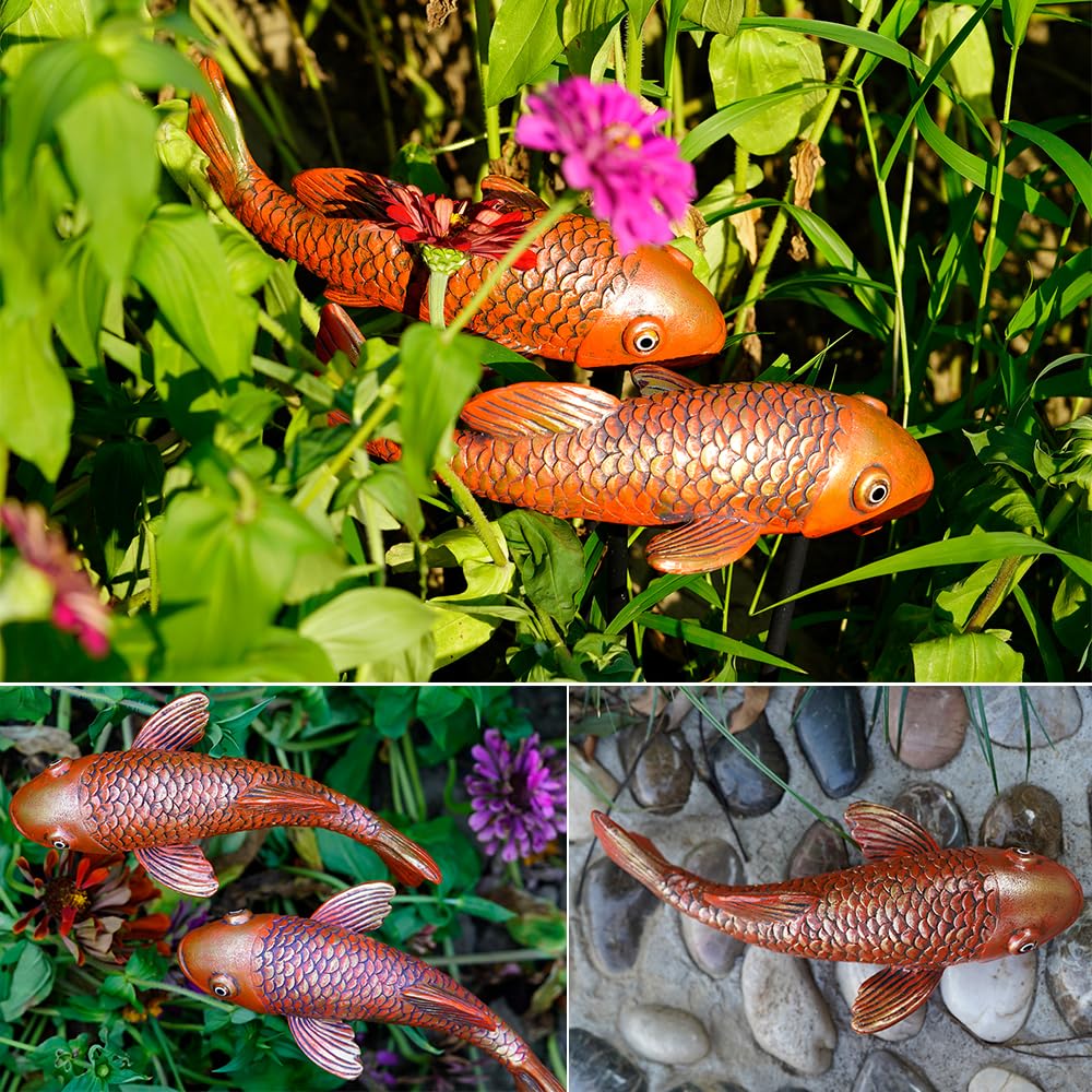VKEVOC koi statues by pondside, creates tranquil waterside decoration