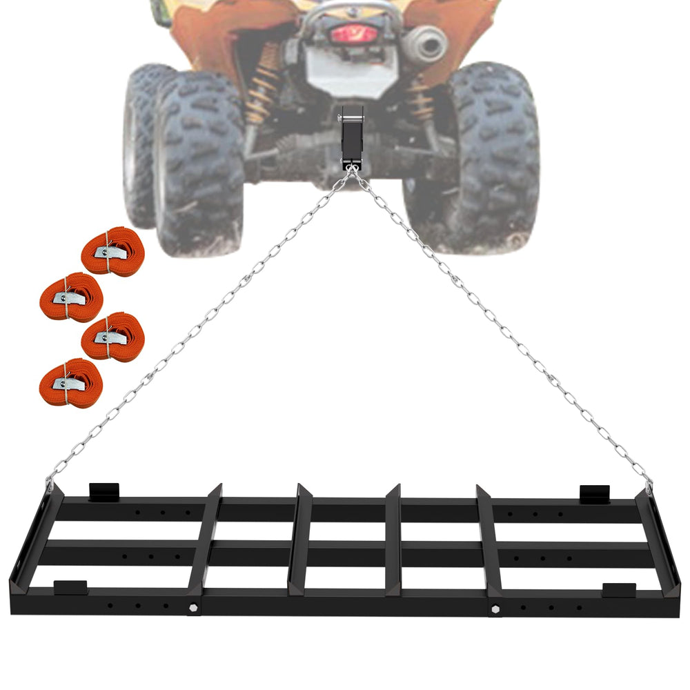 Vlaeng front view of 4 ft drag harrow showing full frame and rake benefit