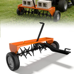 Vlaeng front view of 48-inch aerator showing wide coverage and durable frame benefit