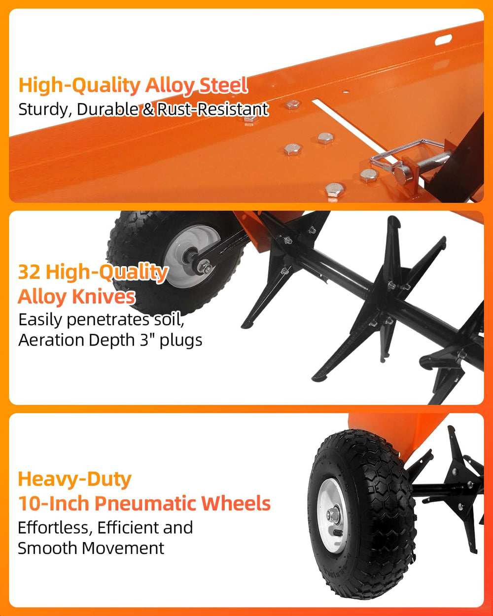 Vlaeng heavy-duty tire and hub detail showing rugged traction and smooth rolling benefit