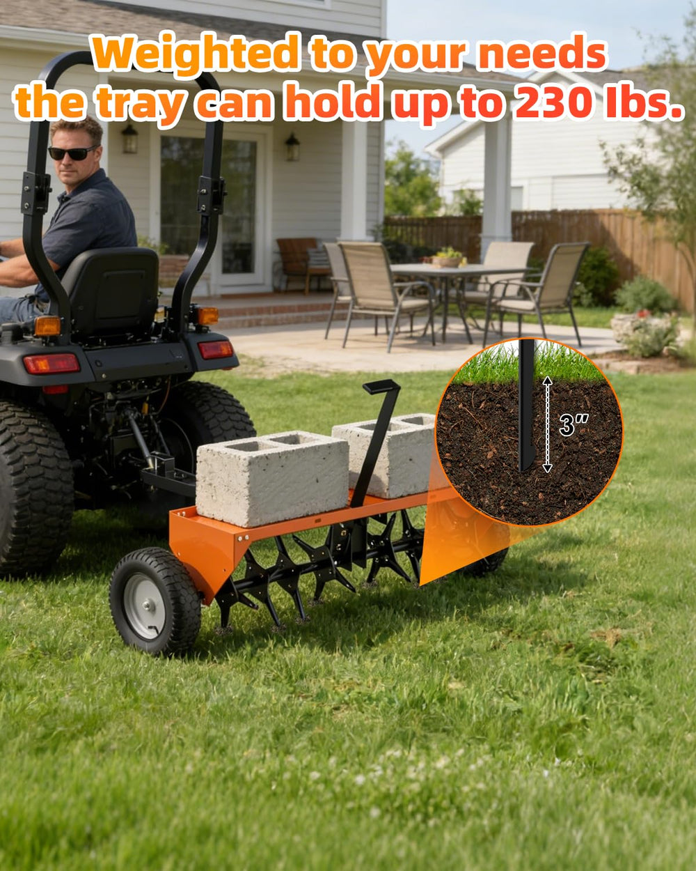 Vlaeng in-use aerating a large lawn showing faster coverage and efficiency benefit