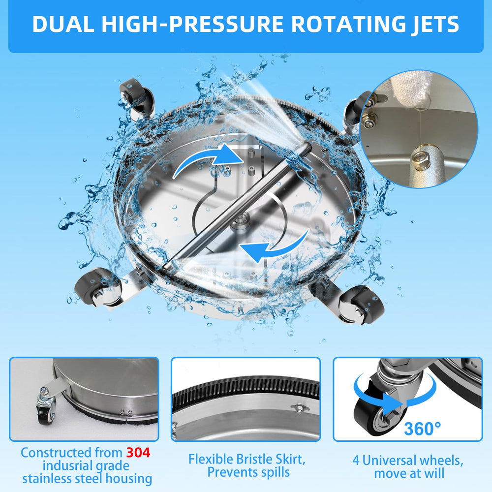 Vlaeng flexible skirt bristles and splash guard protecting nearby surfaces