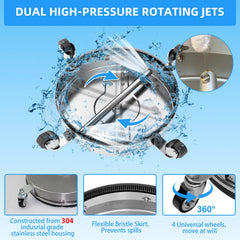 Vlaeng flexible skirt bristles and splash guard protecting nearby surfaces