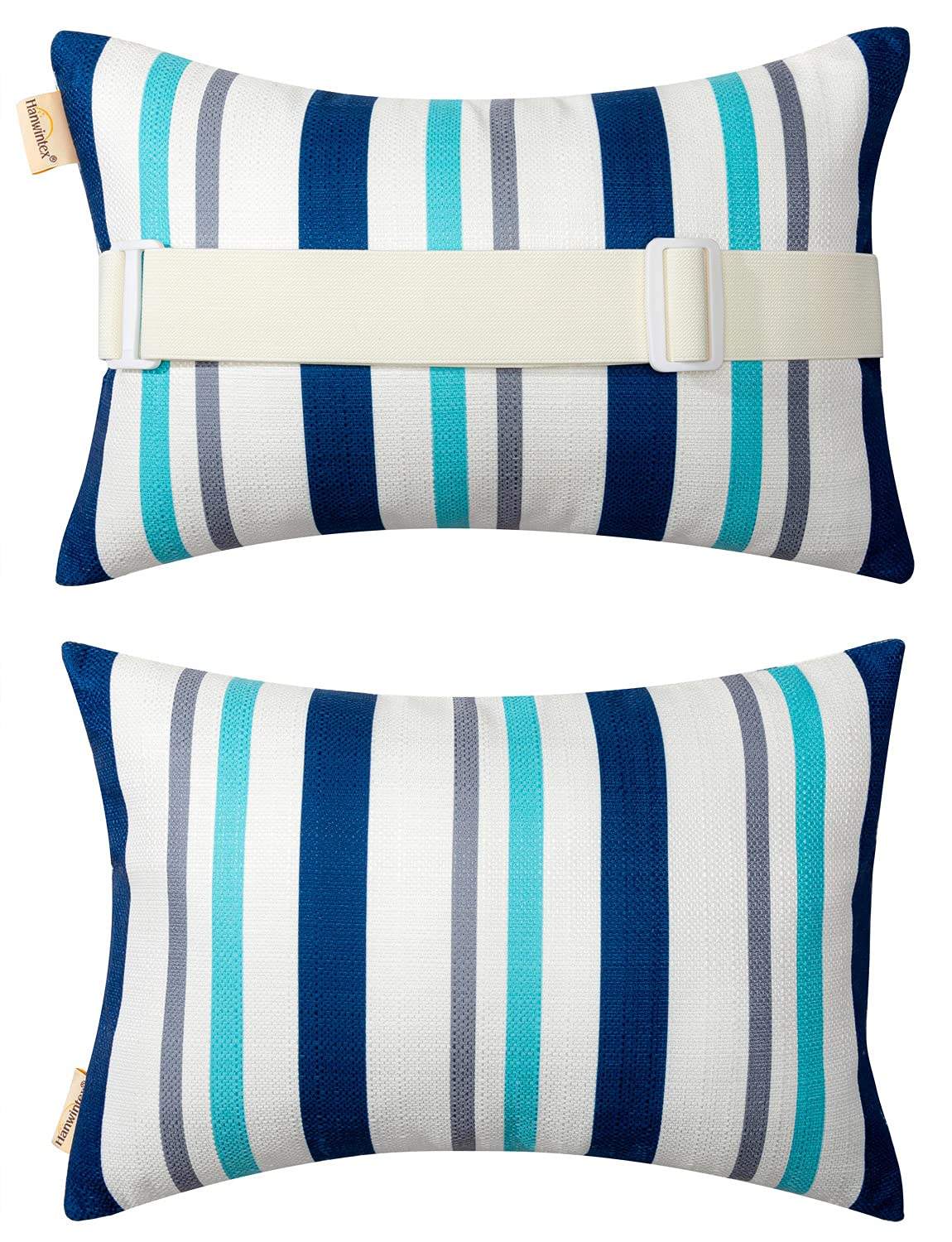 vmgreen blue pillow pair front view showing waterproof cover and decorative look