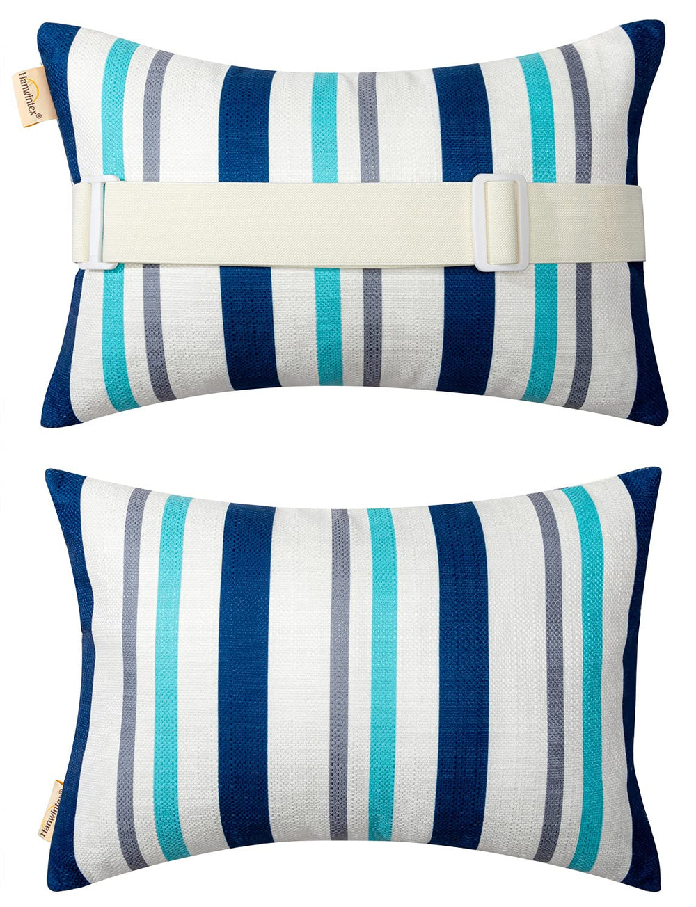 vmgreen blue pillow pair front view showing waterproof cover and decorative look