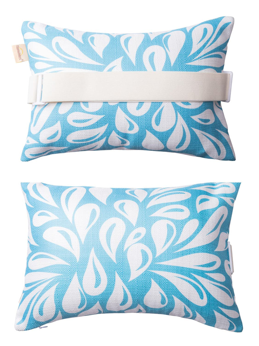 vmgreen front view lake blue pillows showing color and shape for outdoor comfort