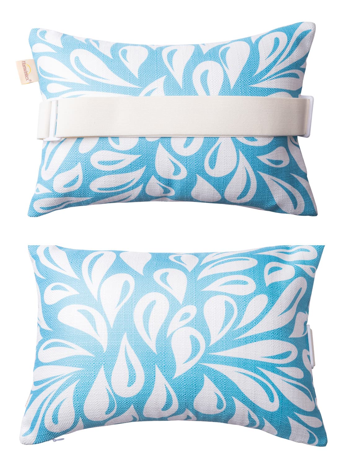 vmgreen front view lake blue pillows showing color and shape for outdoor comfort