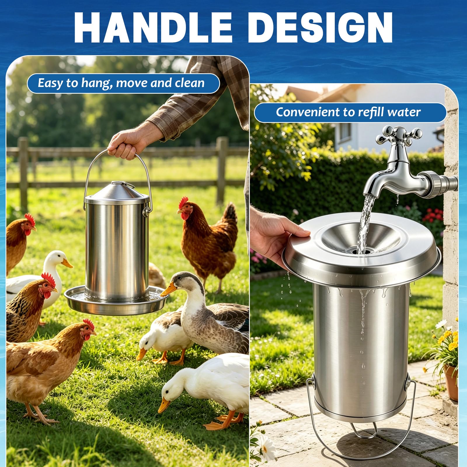 VNHHPCN sturdy handles for easy hanging and moving the waterer around the yard