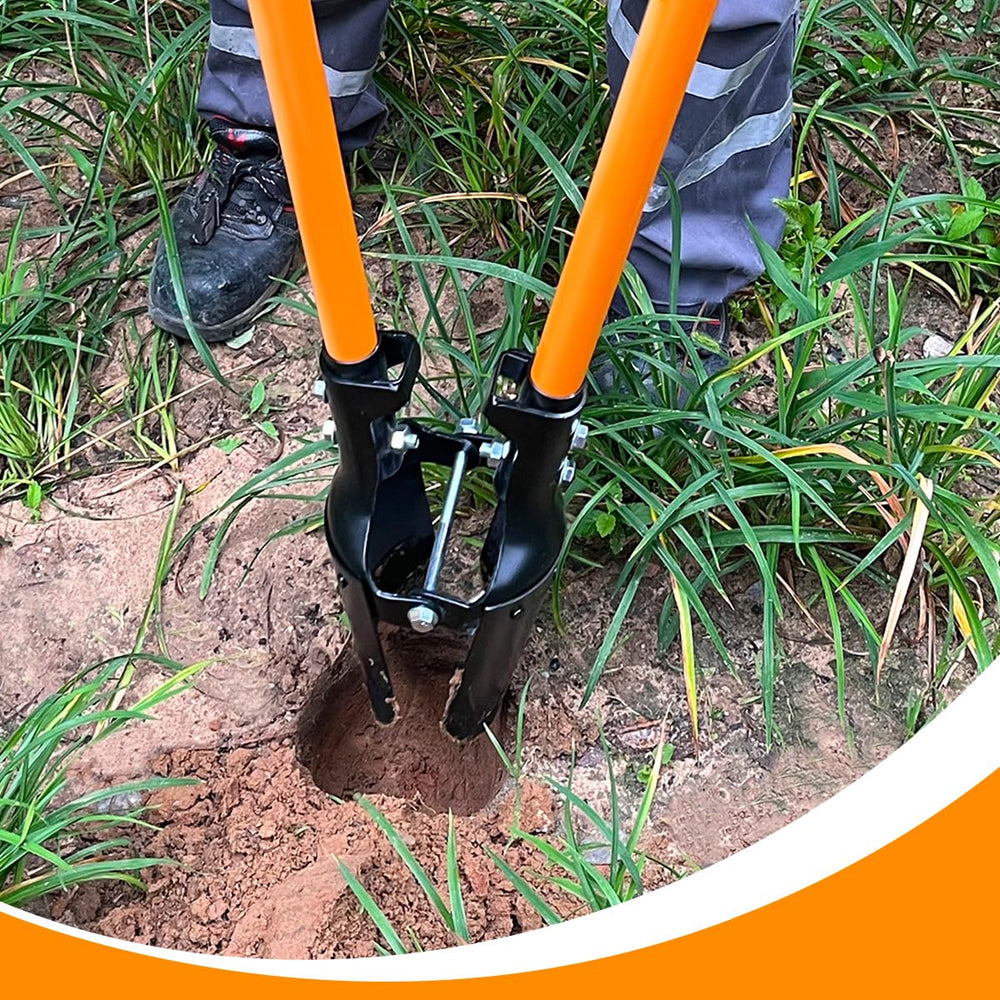 VNIMTI digger in use digging post hole demonstrating efficient soil removal