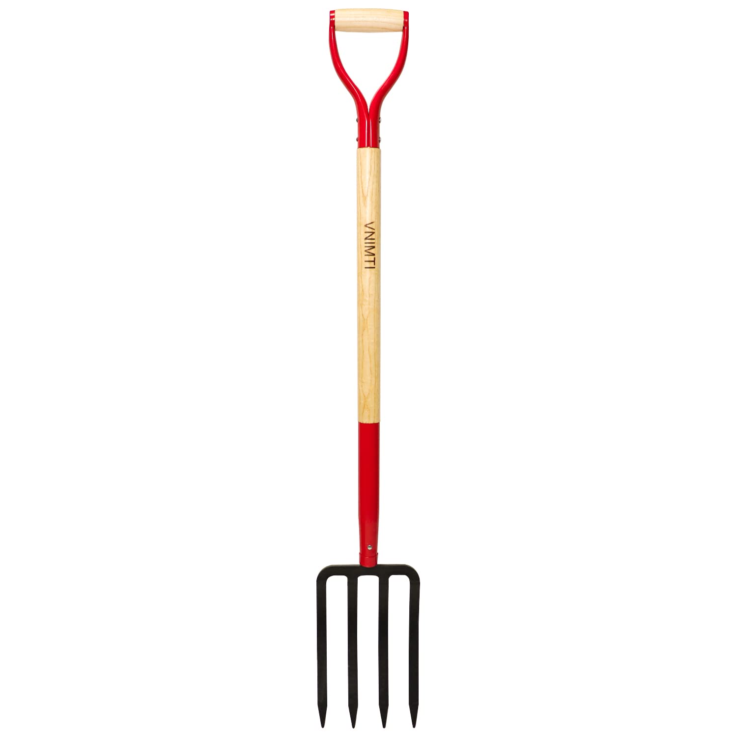 VNIMTI front view of 4-tine garden fork showing overall build and balance benefit