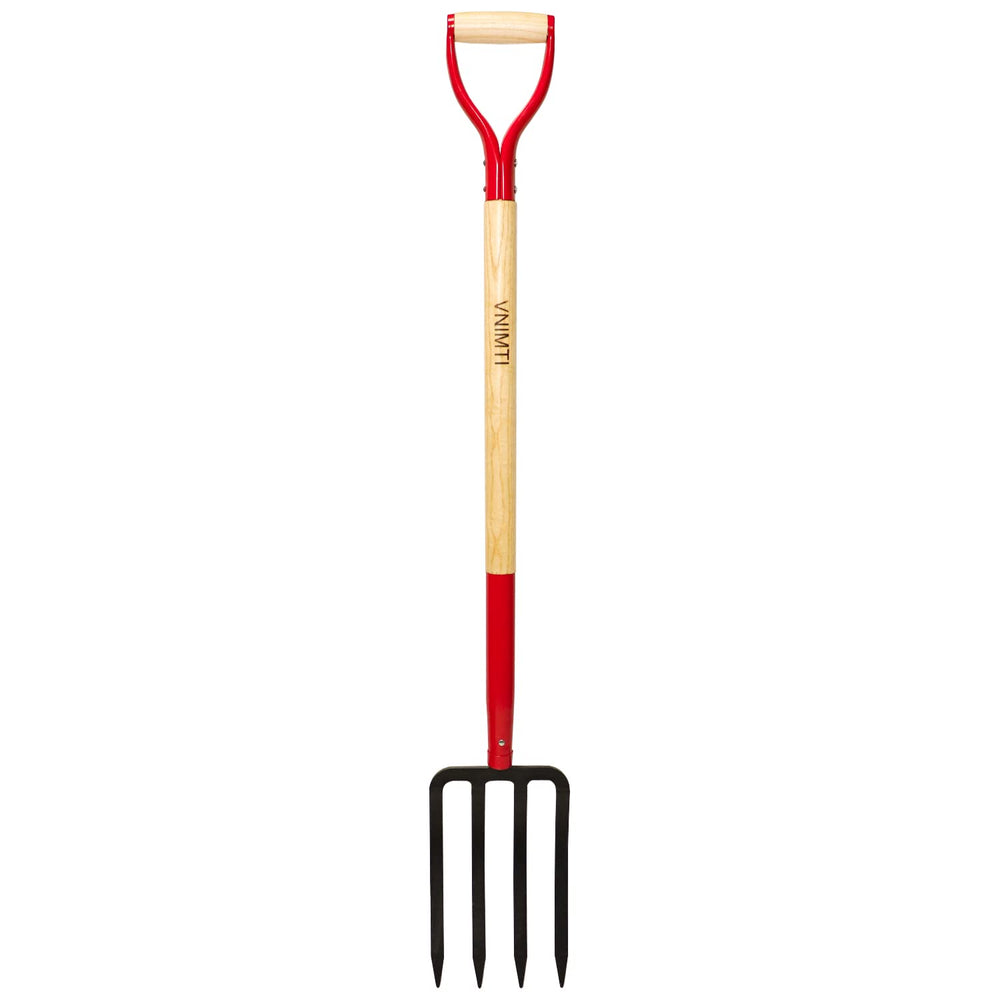 VNIMTI front view of 4-tine garden fork showing overall build and balance benefit