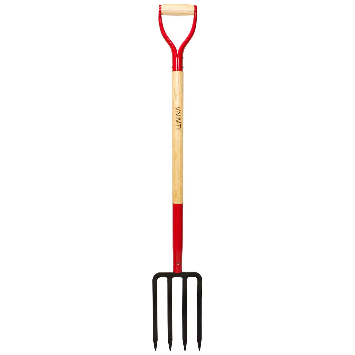 VNIMTI front view of 4-tine garden fork showing overall build and balance benefit
