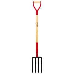 VNIMTI front view of 4-tine garden fork showing overall build and balance benefit